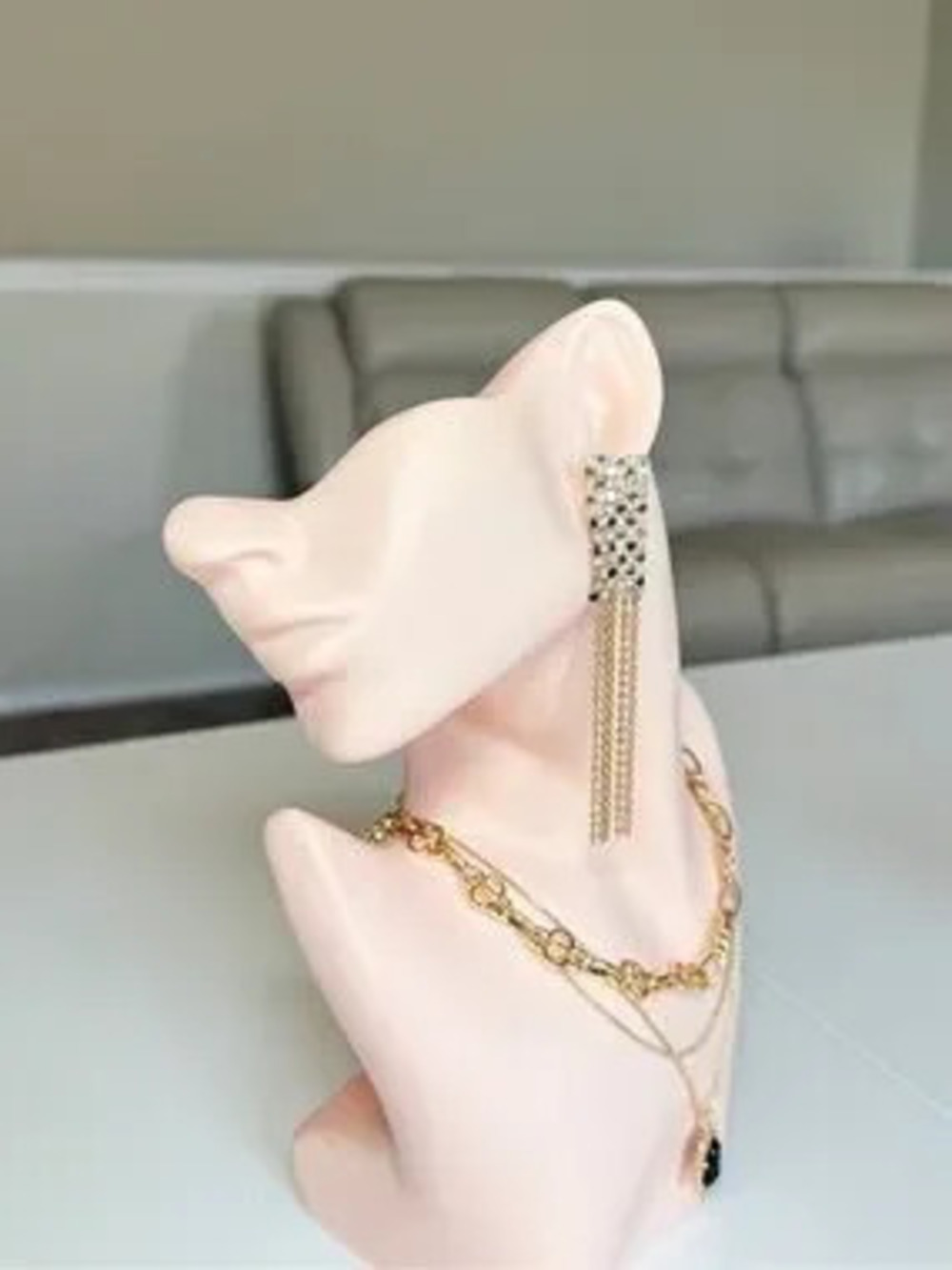 Elegant Gold Tassel Crystal Drop Earrings - Women Jewelry